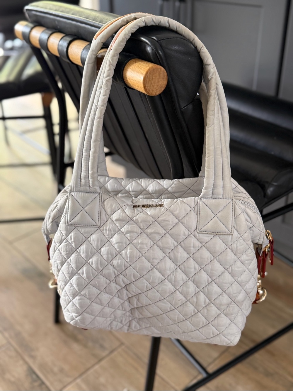 MZ Wallace Quilted Shoulder Bag in Light Gray